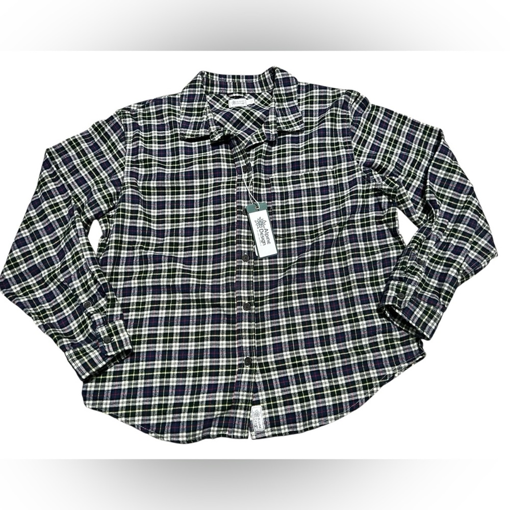 Alpine Design women’s mid weight plaid flannel button down long sleeve top Large